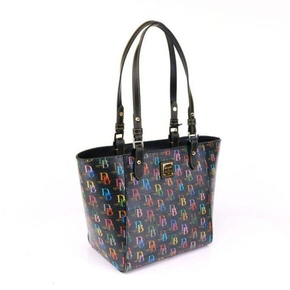 NWT Dooney Bourke Db75 It Zip Top Black Multi Coated Canvas Tote - Picture 7 of 11
